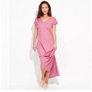 Pact Pink V-Neck small distressed T-Shirt dress sustainable organic cotton slit